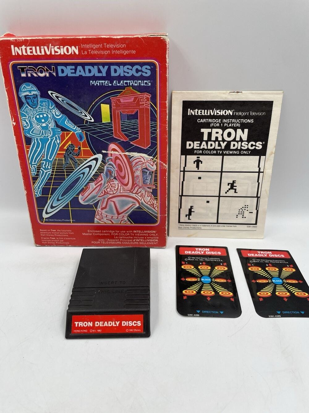 Tron Deadly Discs for Intellivision 1982 Cartridge OG Box 2 Overlays Manual